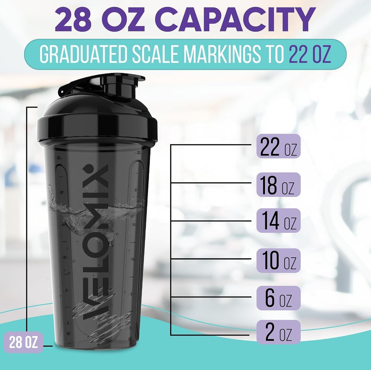 2 Pack 28oz Protein Shaker Bottle for Protein Mixes, ColorBurst