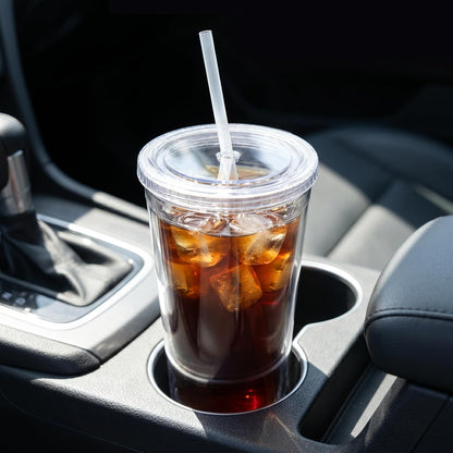 Zukro Clear Double Wall Plastic Tumbler with Lid and Straw 32 oz