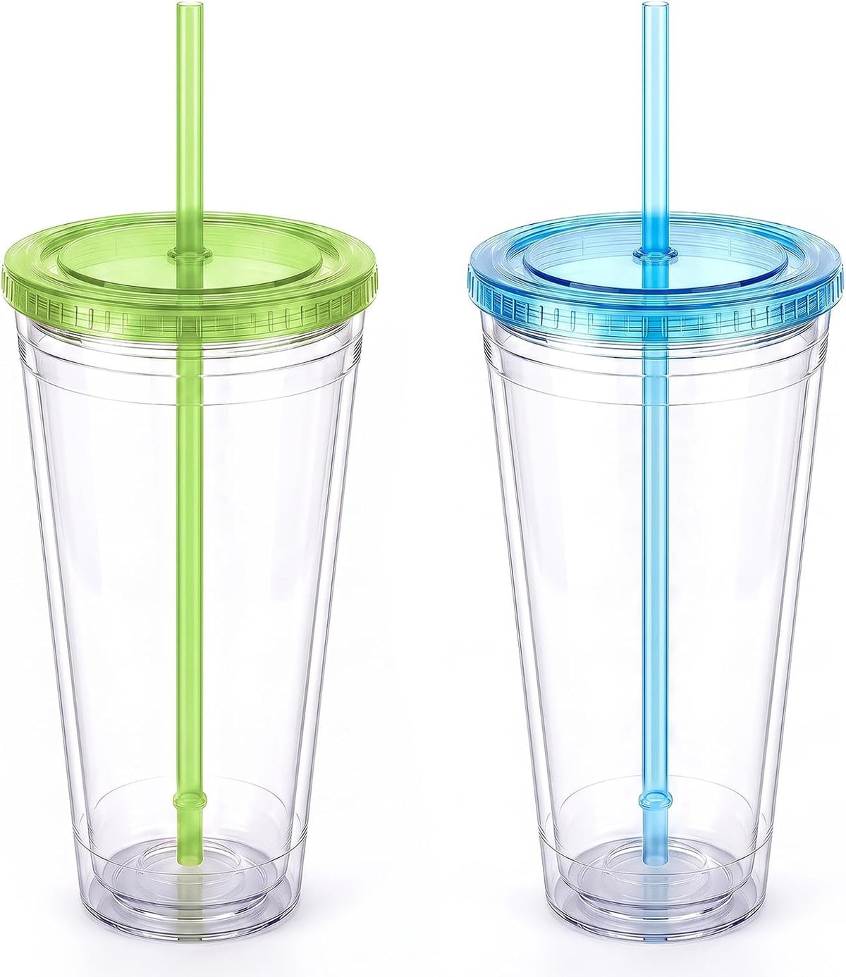 Zukro Clear Double Wall Plastic Tumbler with Lid and Straw 32 oz
