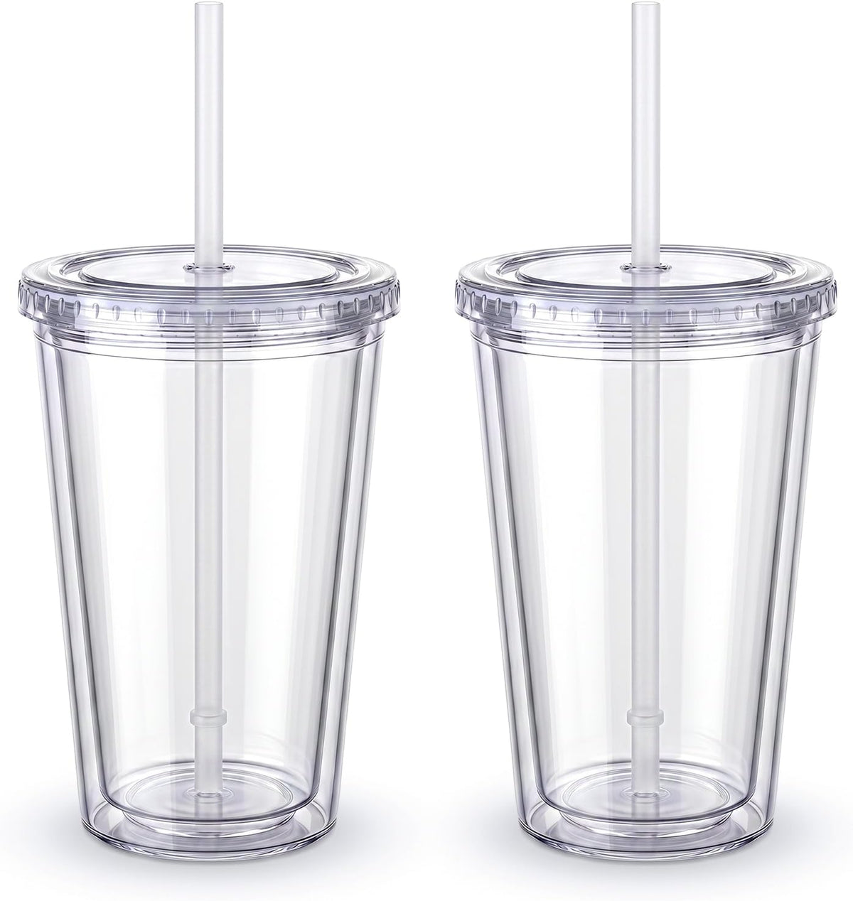 Zukro Clear Double Wall Plastic Tumbler with Lid and Straw 32 oz
