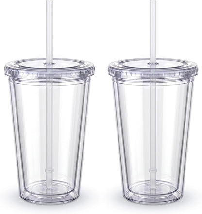 Zukro Clear Double Wall Plastic Tumbler with Lid and Straw 32 oz