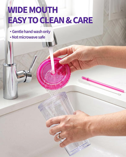 Zukro Clear Double Wall Plastic Tumbler with Lid and Straw 32 oz