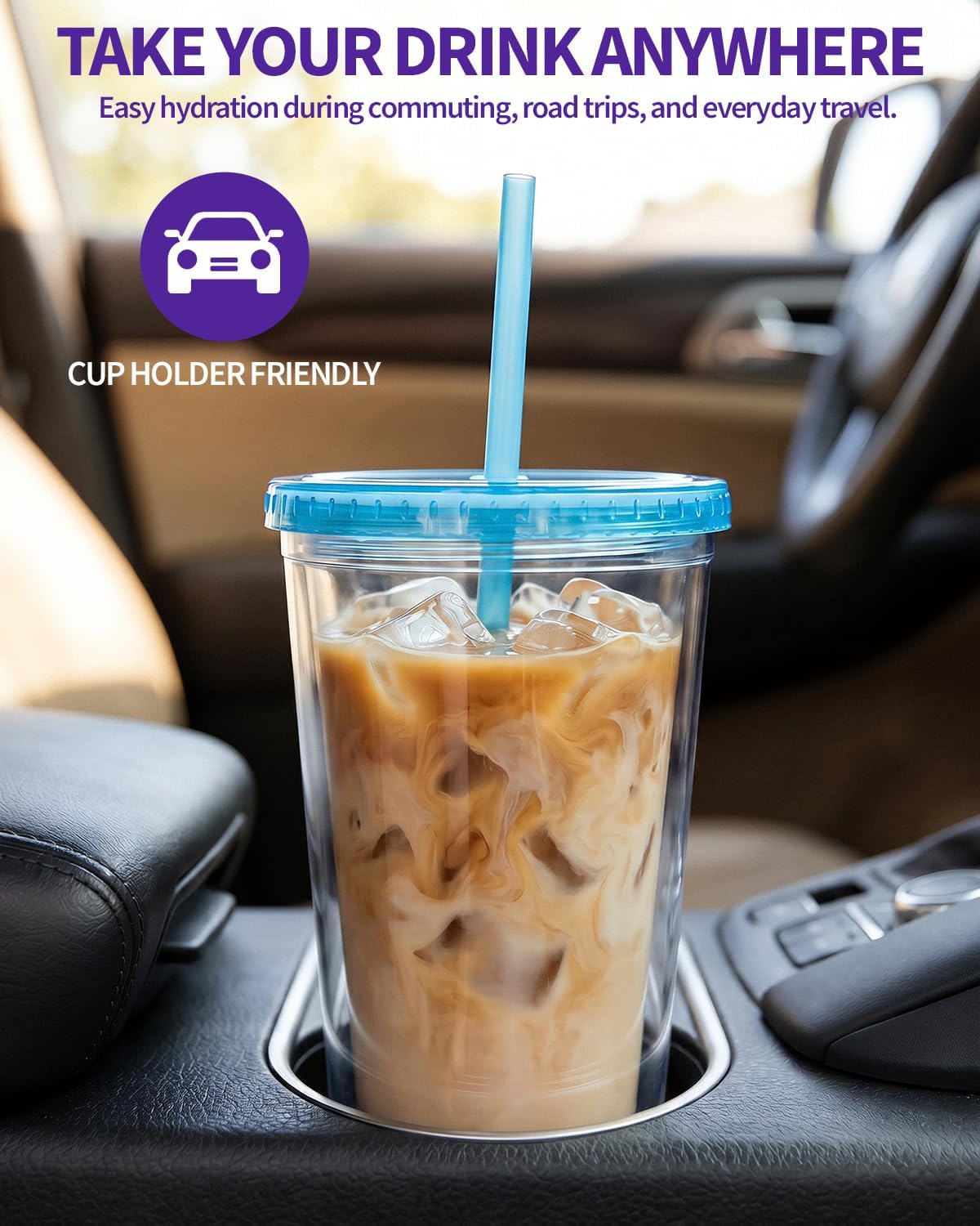 Zukro Clear Double Wall Plastic Tumbler with Lid and Straw 32 oz