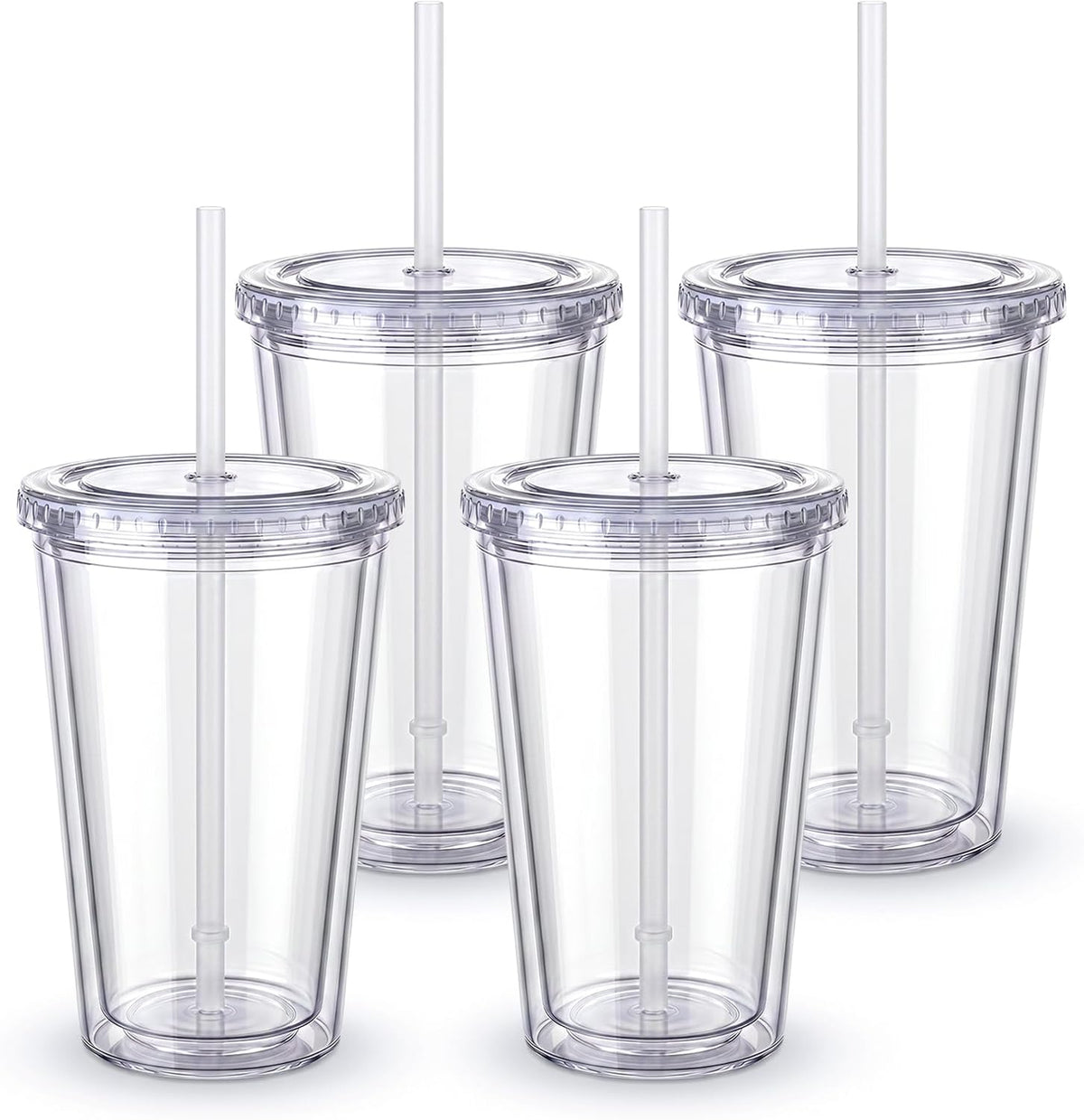Zukro Clear Double Wall Plastic Tumbler with Lid and Straw 32 oz