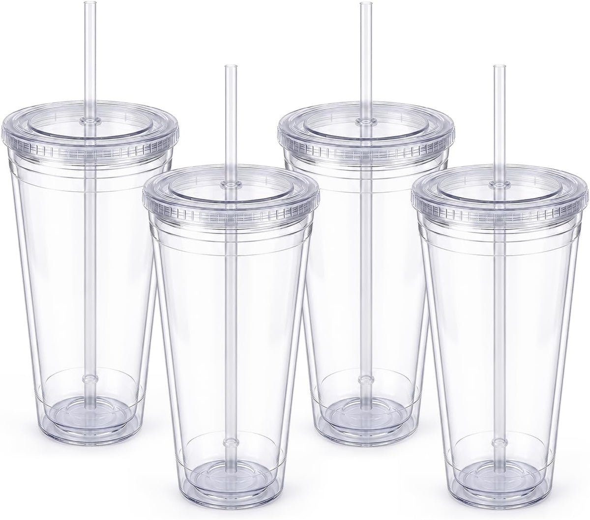Zukro Clear Double Wall Plastic Tumbler with Lid and Straw 32 oz