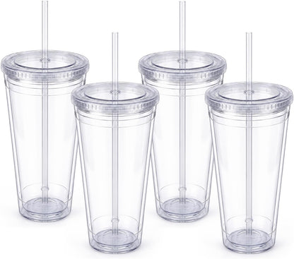 Zukro Clear Double Wall Plastic Tumbler with Lid and Straw 32 oz