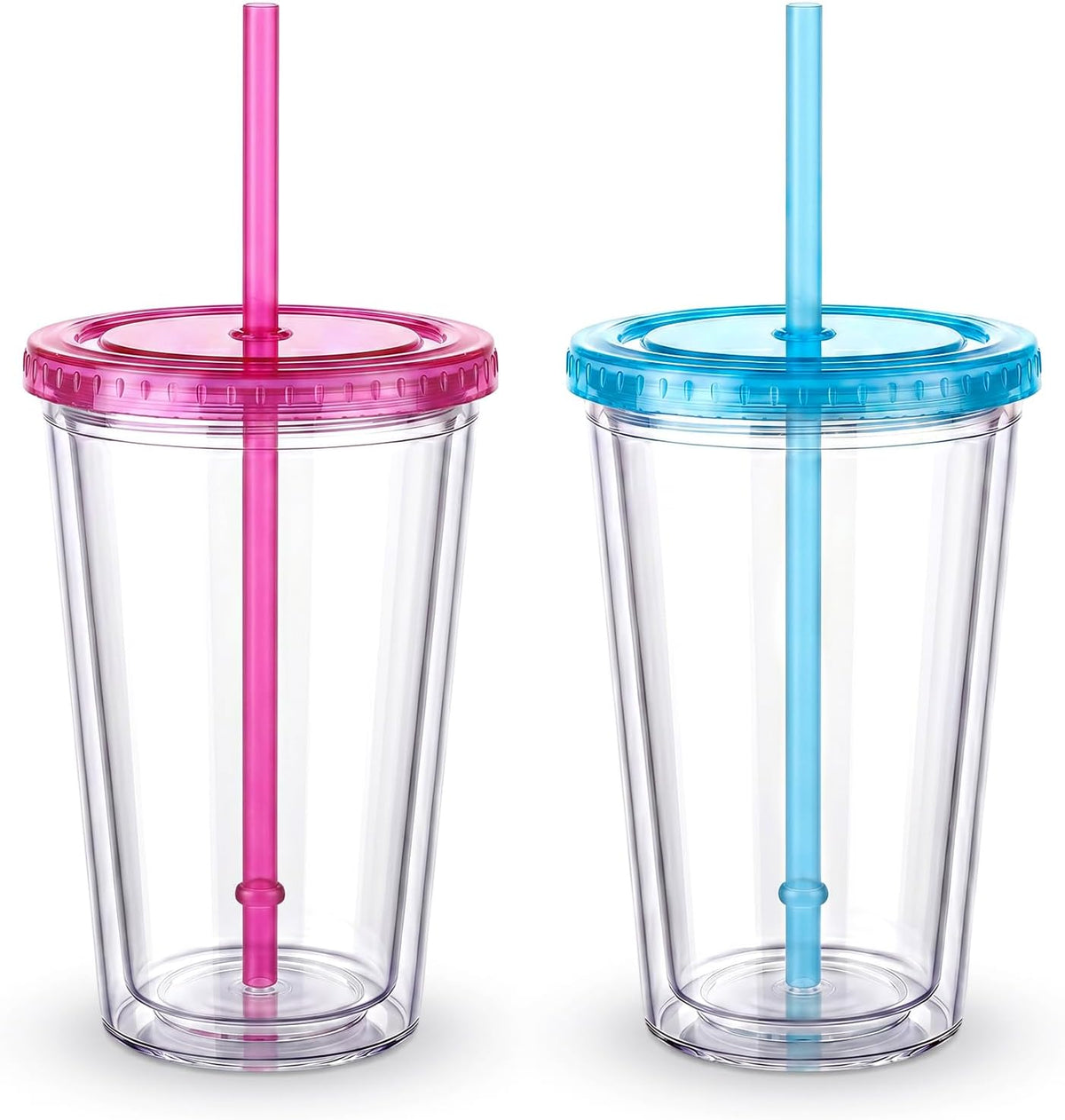 Zukro Clear Double Wall Plastic Tumbler with Lid and Straw 32 oz