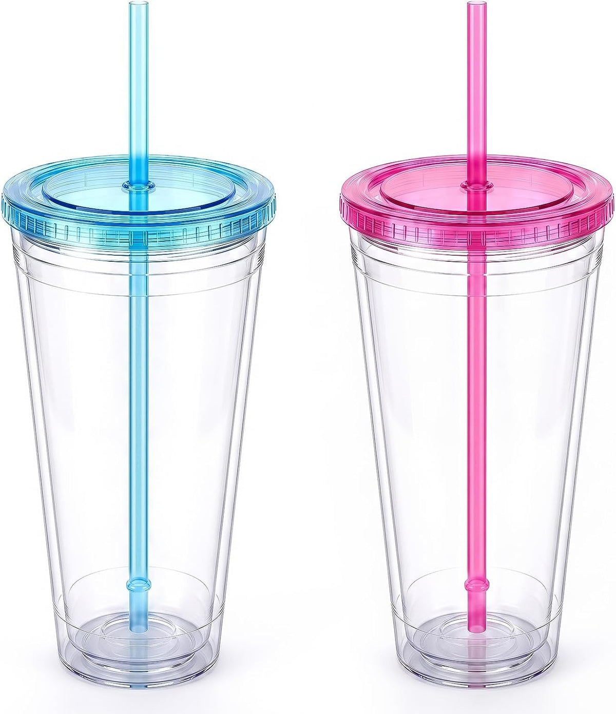 Zukro Clear Double Wall Plastic Tumbler with Lid and Straw 32 oz