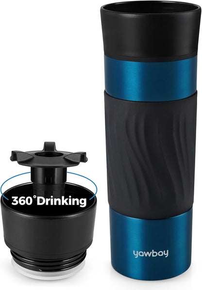 Travel Coffee Mug with 360°Lid, Travel Coffee Tumbler 16 oz Leak Proof, Stainless Steel Insulated Travel Mugs for Hot and Cold Spill Proof Leak Proof (Purple)