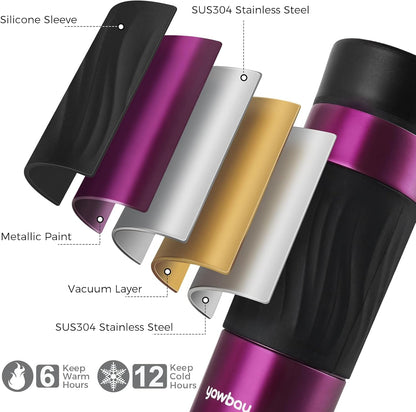 Travel Coffee Mug with 360°Lid, Travel Coffee Tumbler 16 oz Leak Proof, Stainless Steel Insulated Travel Mugs for Hot and Cold Spill Proof Leak Proof (Purple)