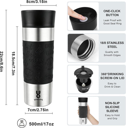 Travel Coffee Mug with 360°Lid, Travel Coffee Tumbler 16 oz Leak Proof, Stainless Steel Insulated Travel Mugs for Hot and Cold Spill Proof Leak Proof (Purple)