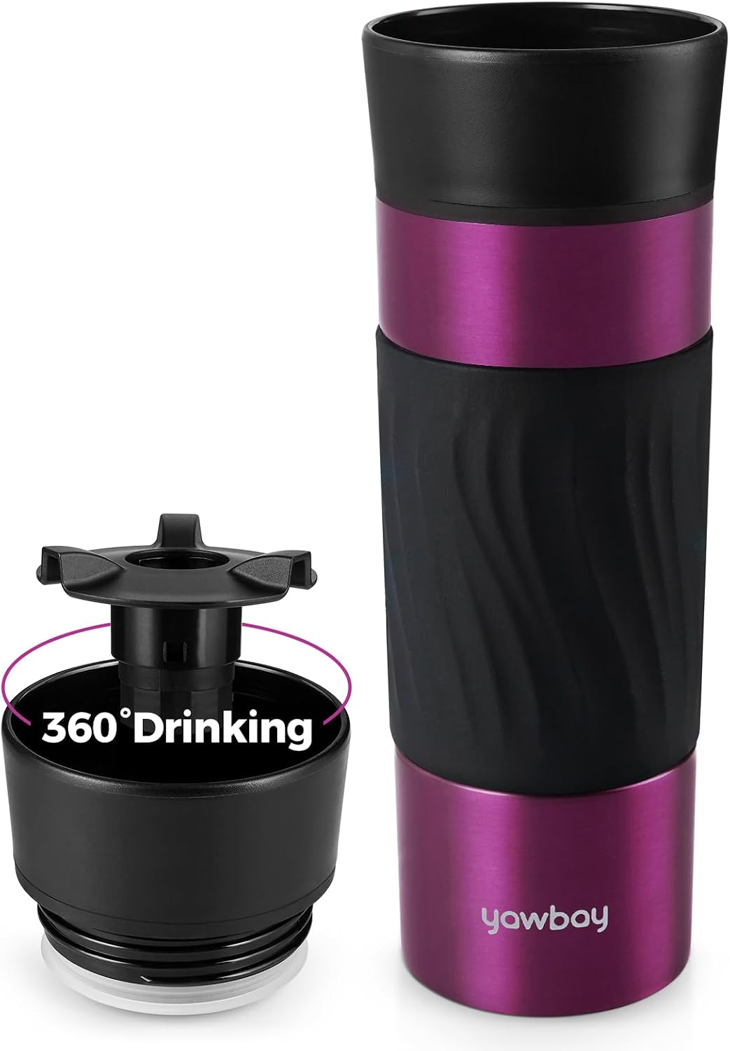 Travel Coffee Mug with 360°Lid, Travel Coffee Tumbler 16 oz Leak Proof, Stainless Steel Insulated Travel Mugs for Hot and Cold Spill Proof Leak Proof (Purple)