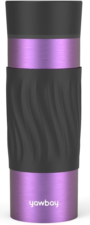 Travel Coffee Mug with 360°Lid, Travel Coffee Tumbler 16 oz Leak Proof, Stainless Steel Insulated Travel Mugs for Hot and Cold Spill Proof Leak Proof (Purple)
