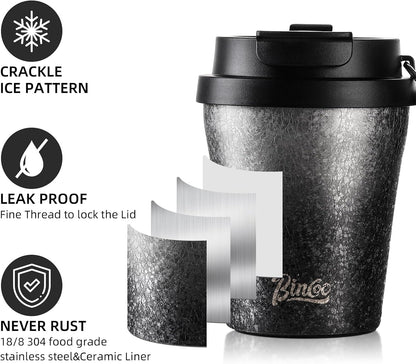 Insulated Coffee Mug with Lid, Travel Coffee Mug Tumble, Leakproof Travel Coffee Tumbler Cups, Gifts for Women Men Her Him,280ml (Black)