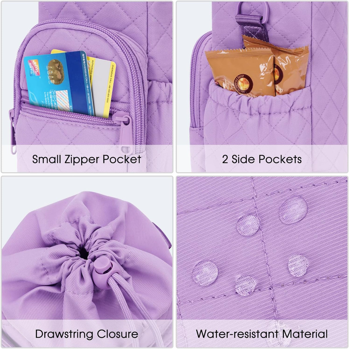 40oz Insulated Crossbody Water Bottle Bag Gym Hiking Phone Pocket | Water-resistant Lining, Padded Strap, Top Handle, Drawstring, Phone Pocket, Elastic Slots, Built-In Key Clip for Gym Walking