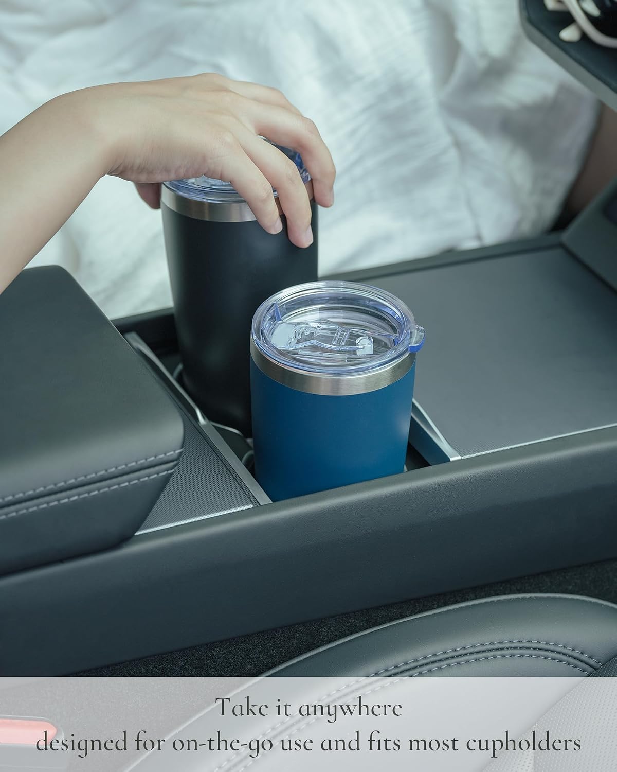 20oz Travel Coffee Tumbler, Insulated Travel Mug, Black | Includes 2 Lids & Straw, Stainless Steel, Vacuum Insulated, Fits Car Cup Holders, Hot & Cold Drinks, Reusable Cup