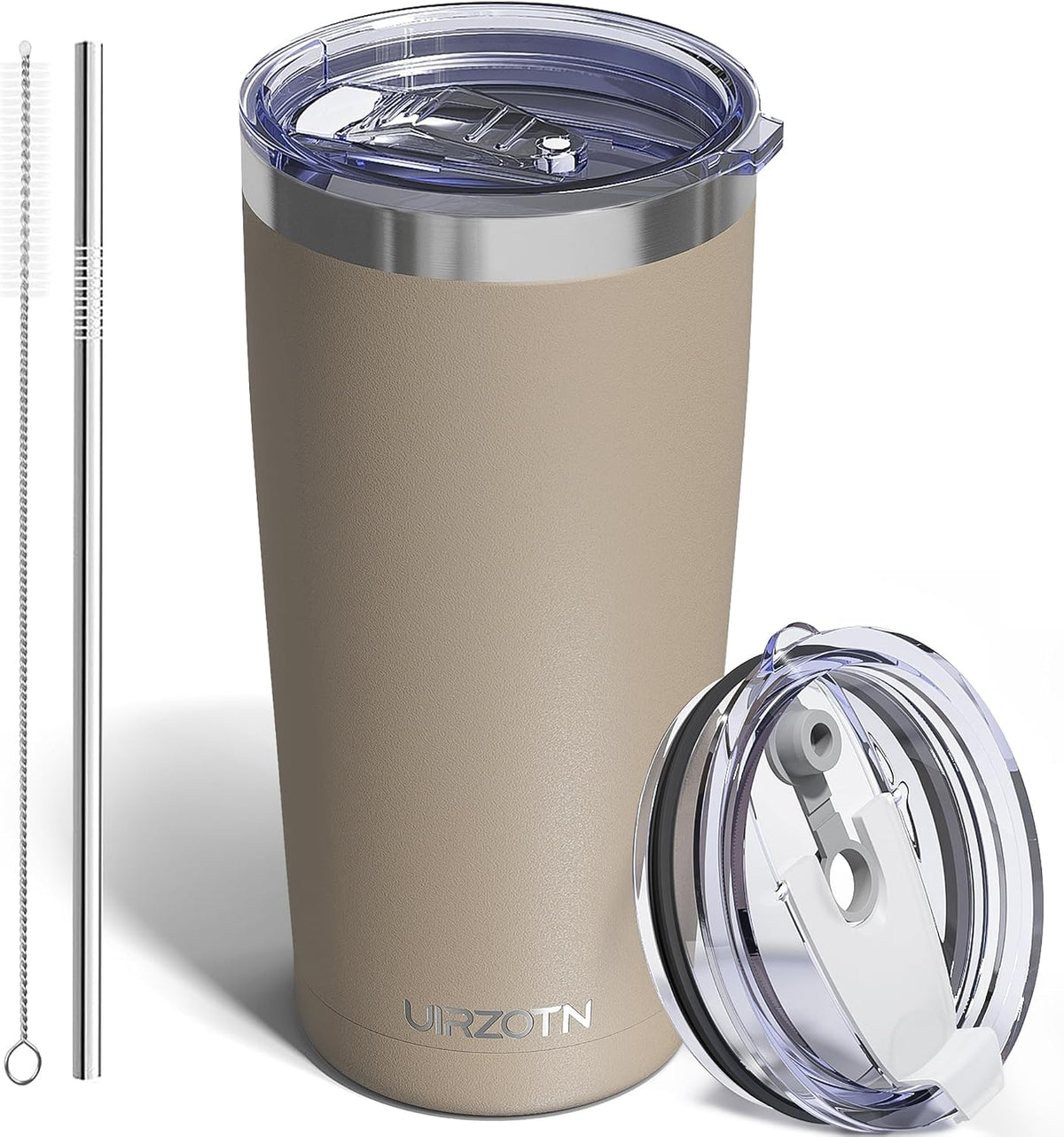 20oz Travel Coffee Tumbler, Insulated Travel Mug, Black | Includes 2 Lids & Straw, Stainless Steel, Vacuum Insulated, Fits Car Cup Holders, Hot & Cold Drinks, Reusable Cup