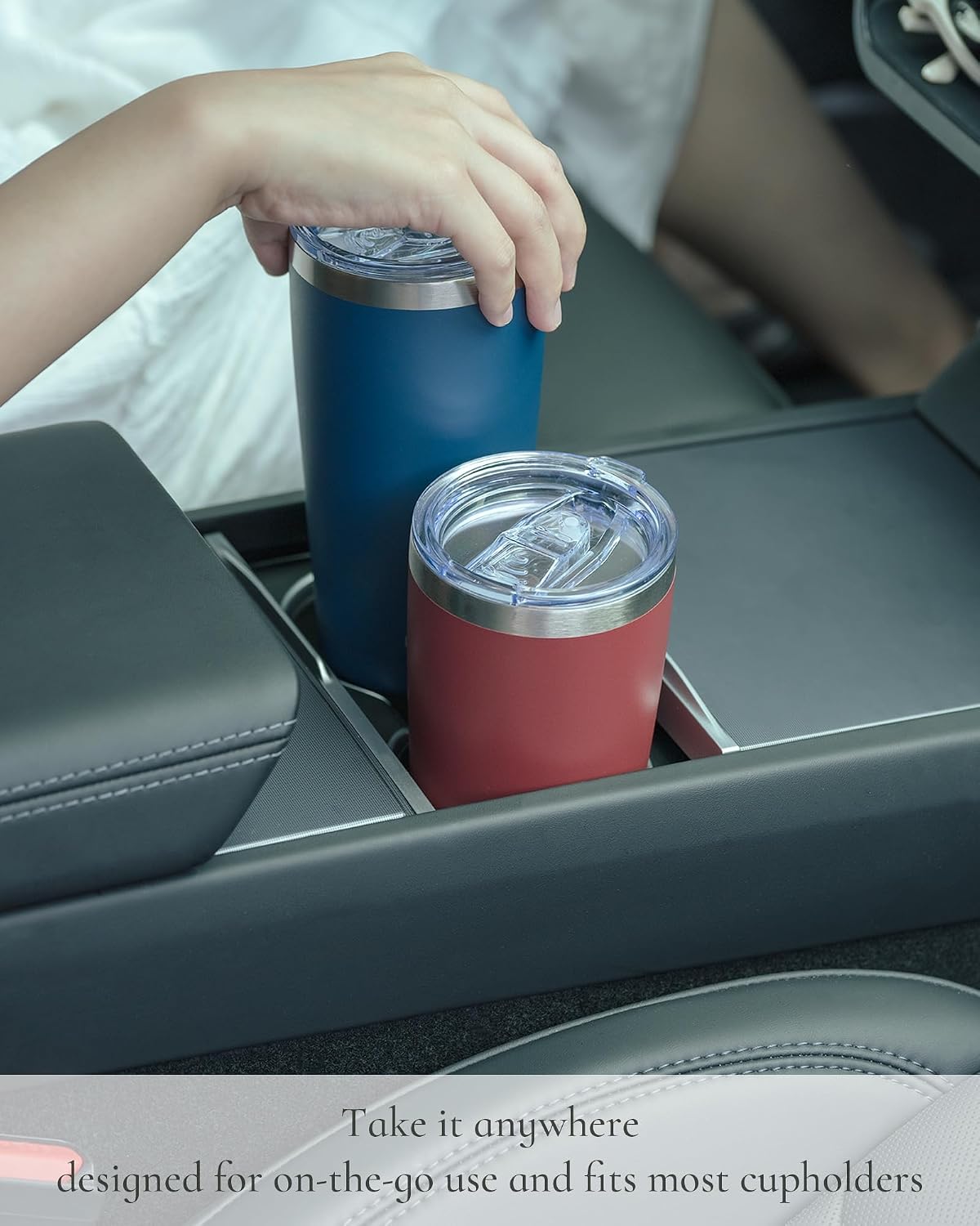 20oz Travel Coffee Tumbler, Insulated Travel Mug, Black | Includes 2 Lids & Straw, Stainless Steel, Vacuum Insulated, Fits Car Cup Holders, Hot & Cold Drinks, Reusable Cup