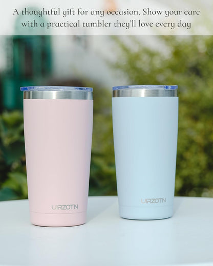 20oz Travel Coffee Tumbler, Insulated Travel Mug, Black | Includes 2 Lids & Straw, Stainless Steel, Vacuum Insulated, Fits Car Cup Holders, Hot & Cold Drinks, Reusable Cup