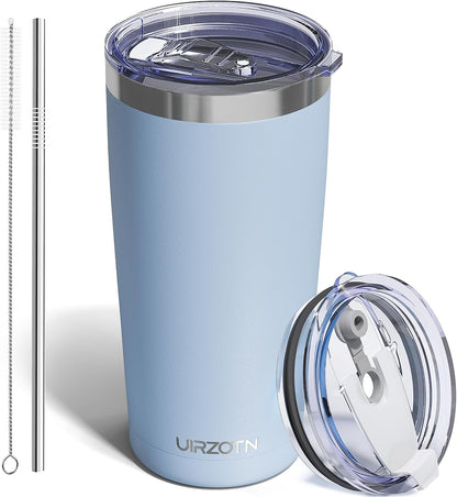 20oz Travel Coffee Tumbler, Insulated Travel Mug, Black | Includes 2 Lids & Straw, Stainless Steel, Vacuum Insulated, Fits Car Cup Holders, Hot & Cold Drinks, Reusable Cup