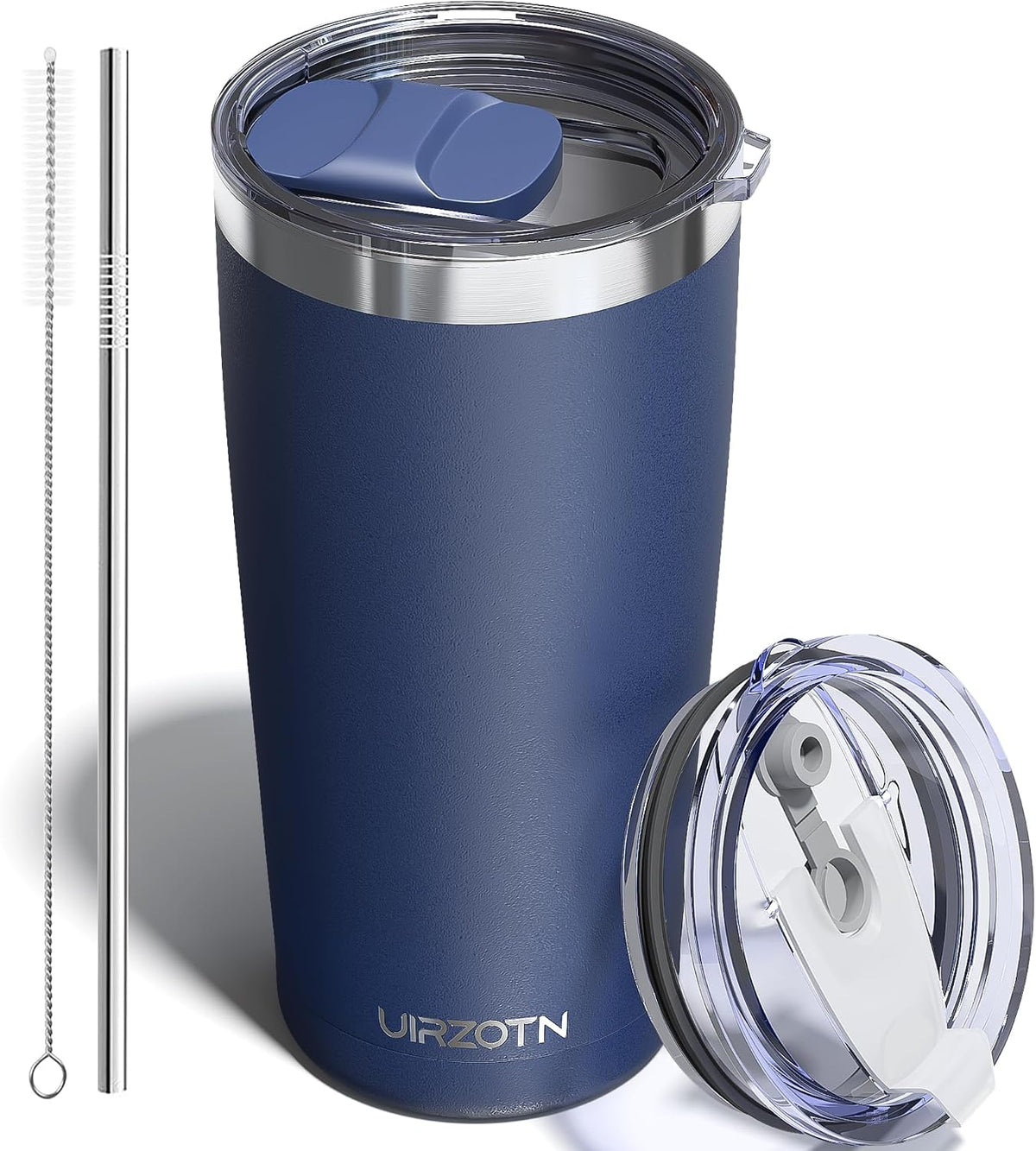 20oz Travel Coffee Tumbler, Insulated Travel Mug, Black | Includes 2 Lids & Straw, Stainless Steel, Vacuum Insulated, Fits Car Cup Holders, Hot & Cold Drinks, Reusable Cup