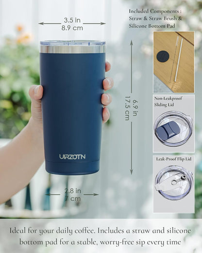 20oz Travel Coffee Tumbler, Insulated Travel Mug, Black | Includes 2 Lids & Straw, Stainless Steel, Vacuum Insulated, Fits Car Cup Holders, Hot & Cold Drinks, Reusable Cup