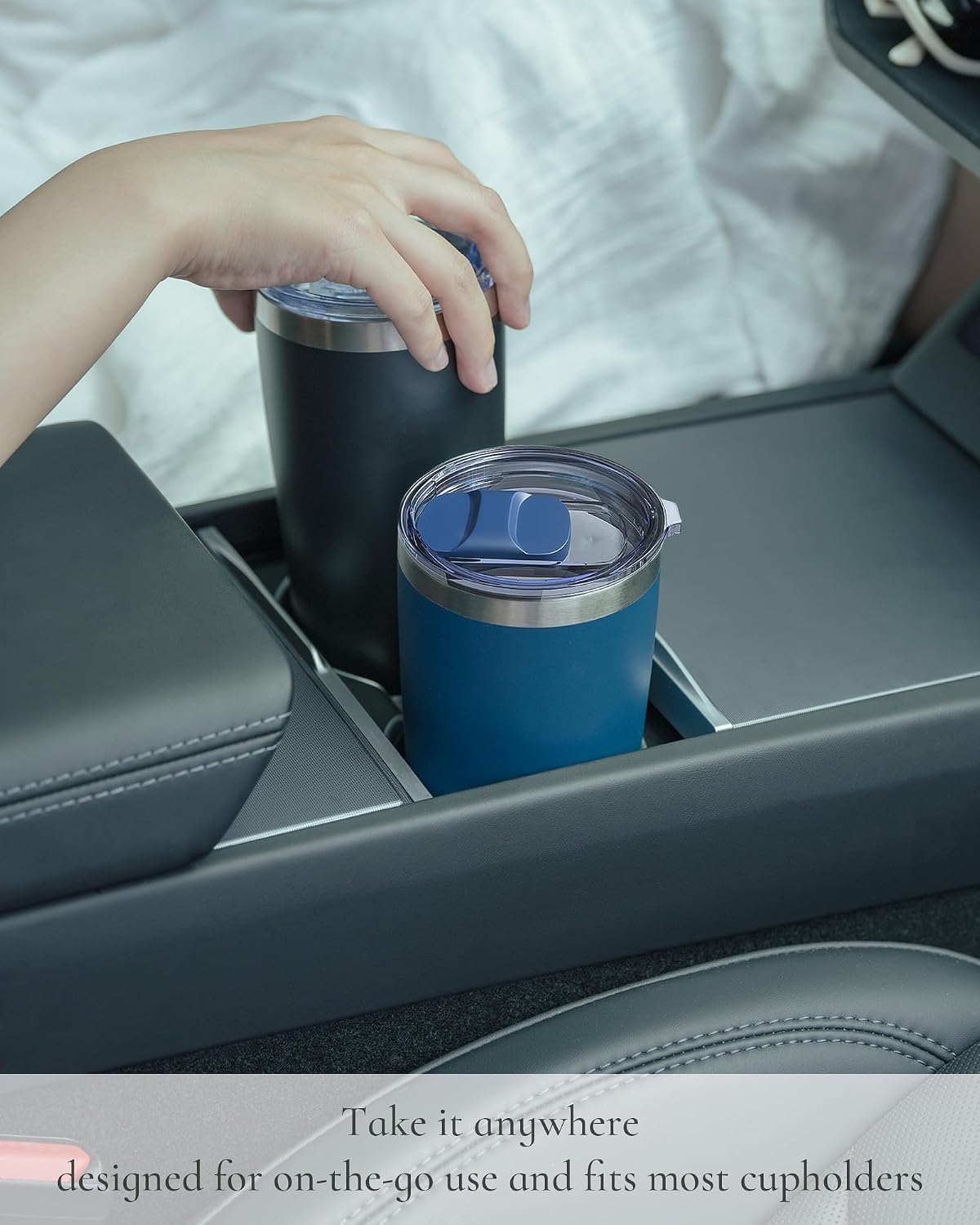 20oz Travel Coffee Tumbler, Insulated Travel Mug, Black | Includes 2 Lids & Straw, Stainless Steel, Vacuum Insulated, Fits Car Cup Holders, Hot & Cold Drinks, Reusable Cup