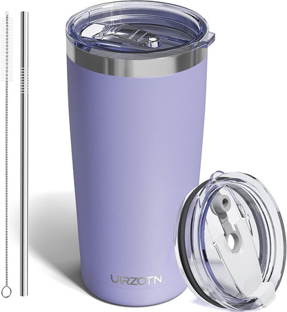20oz Travel Coffee Tumbler, Insulated Travel Mug, Black | Includes 2 Lids & Straw, Stainless Steel, Vacuum Insulated, Fits Car Cup Holders, Hot & Cold Drinks, Reusable Cup