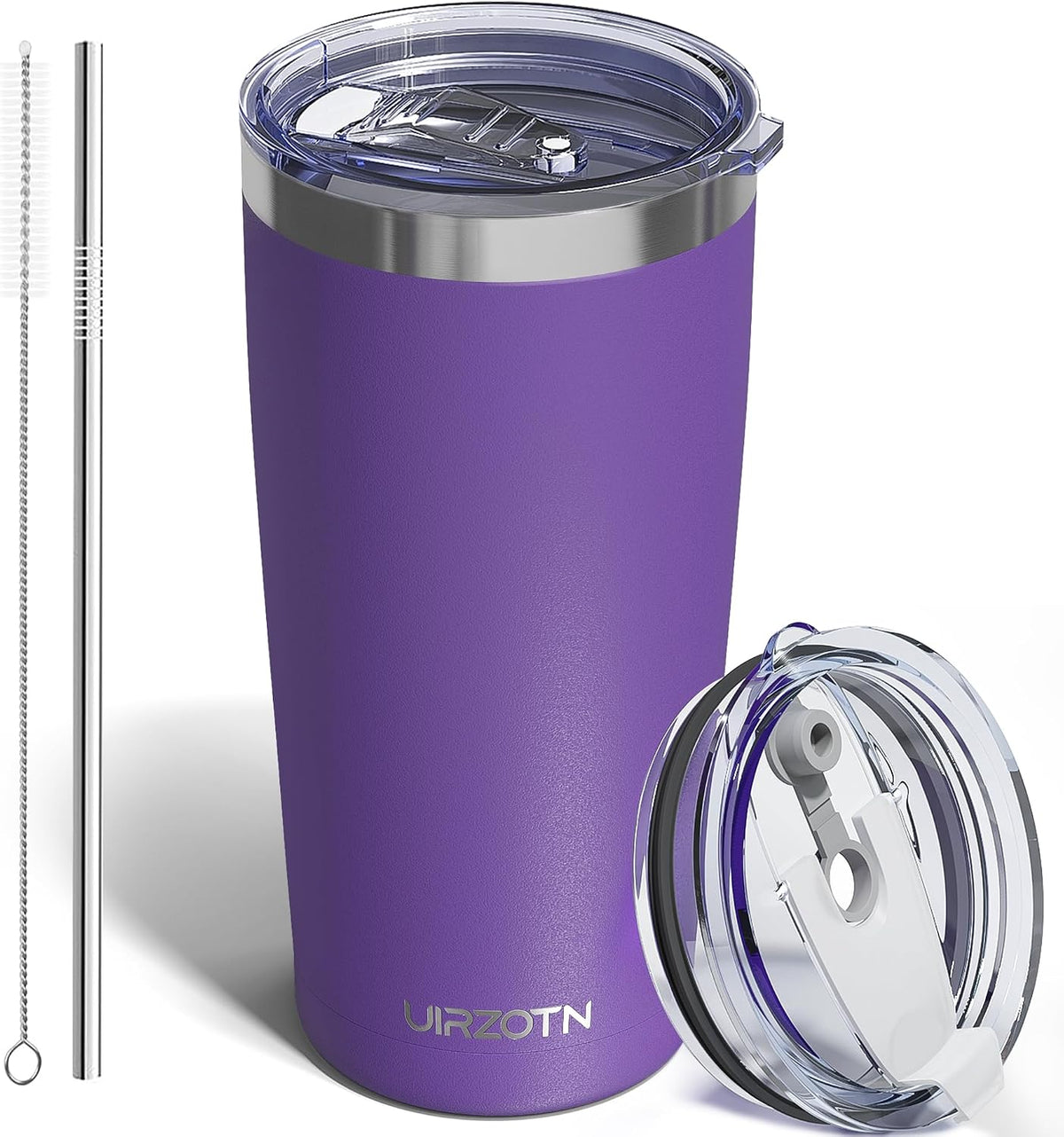 20oz Travel Coffee Tumbler, Insulated Travel Mug, Black | Includes 2 Lids & Straw, Stainless Steel, Vacuum Insulated, Fits Car Cup Holders, Hot & Cold Drinks, Reusable Cup