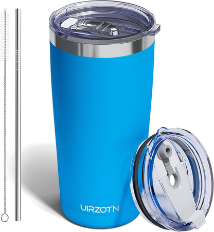 20oz Travel Coffee Tumbler, Insulated Travel Mug, Black | Includes 2 Lids & Straw, Stainless Steel, Vacuum Insulated, Fits Car Cup Holders, Hot & Cold Drinks, Reusable Cup