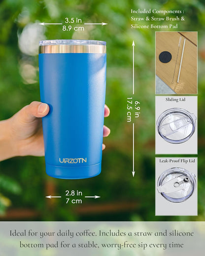 20oz Travel Coffee Tumbler, Insulated Travel Mug, Black | Includes 2 Lids & Straw, Stainless Steel, Vacuum Insulated, Fits Car Cup Holders, Hot & Cold Drinks, Reusable Cup