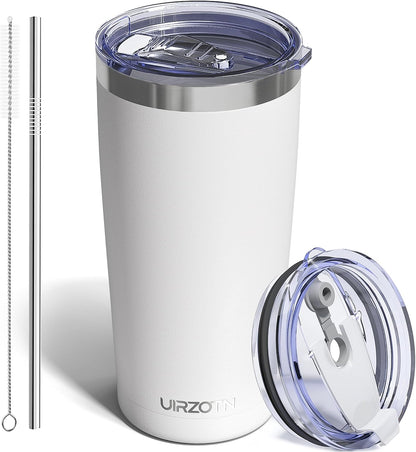20oz Travel Coffee Tumbler, Insulated Travel Mug, Black | Includes 2 Lids & Straw, Stainless Steel, Vacuum Insulated, Fits Car Cup Holders, Hot & Cold Drinks, Reusable Cup