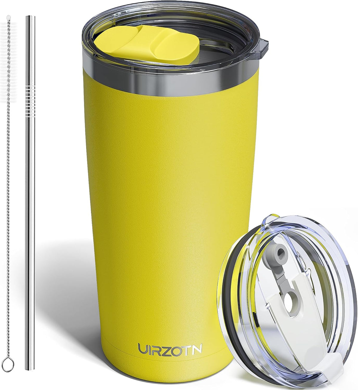 20oz Travel Coffee Tumbler, Insulated Travel Mug, Black | Includes 2 Lids & Straw, Stainless Steel, Vacuum Insulated, Fits Car Cup Holders, Hot & Cold Drinks, Reusable Cup