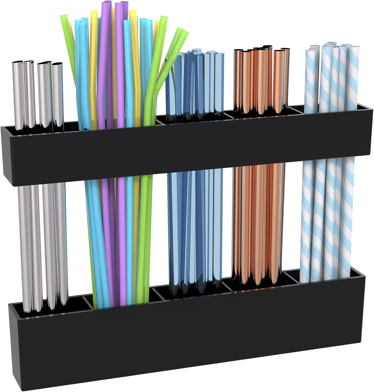 Upgraded 9.5'' Large Acrylic Straw Holder for Cabinet Door, Adjustable Space-Saving Straw Organizer Storage Dispenser for Cabinet with Ultra Sticky Adhesive Strips, 2-Part Rack, Drainage Holes