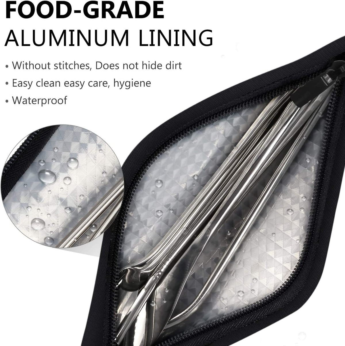 Reusable Straws Carrying Case, Portable Small Pouch for Metal, Paper, Plastic, Silicone Disposable Straws, Stainless Steel Chopstick - Black