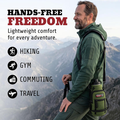 Insulated Water Bottle Holder With Strap, Carrier Bag for Walking, Hiking
