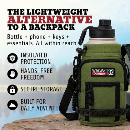 Insulated Water Bottle Holder With Strap, Carrier Bag for Walking, Hiking