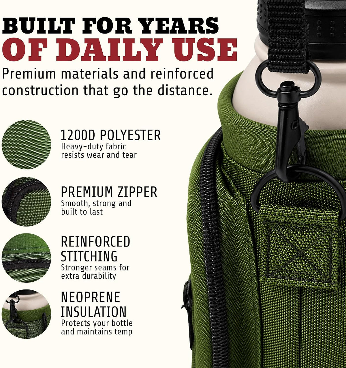 Insulated Water Bottle Holder With Strap, Carrier Bag for Walking, Hiking