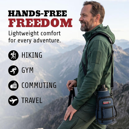 Insulated Water Bottle Holder With Strap, Carrier Bag for Walking, Hiking