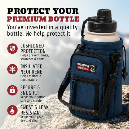 Insulated Water Bottle Holder With Strap, Carrier Bag for Walking, Hiking