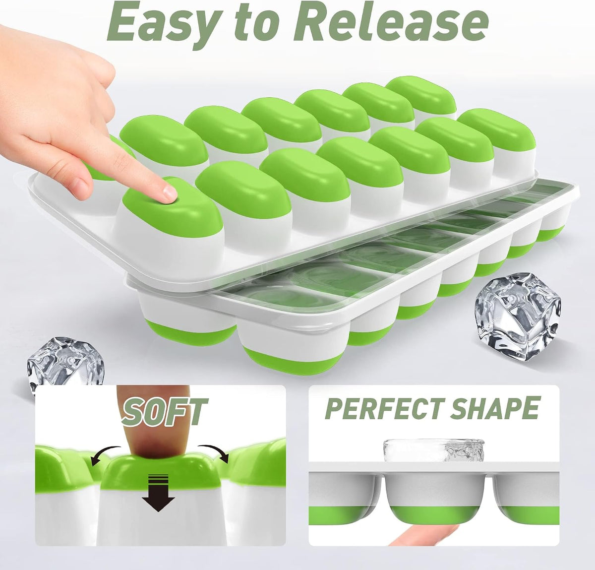 Ice Cube Tray, Silicone Ice Cube Trays for Freezer with Lid