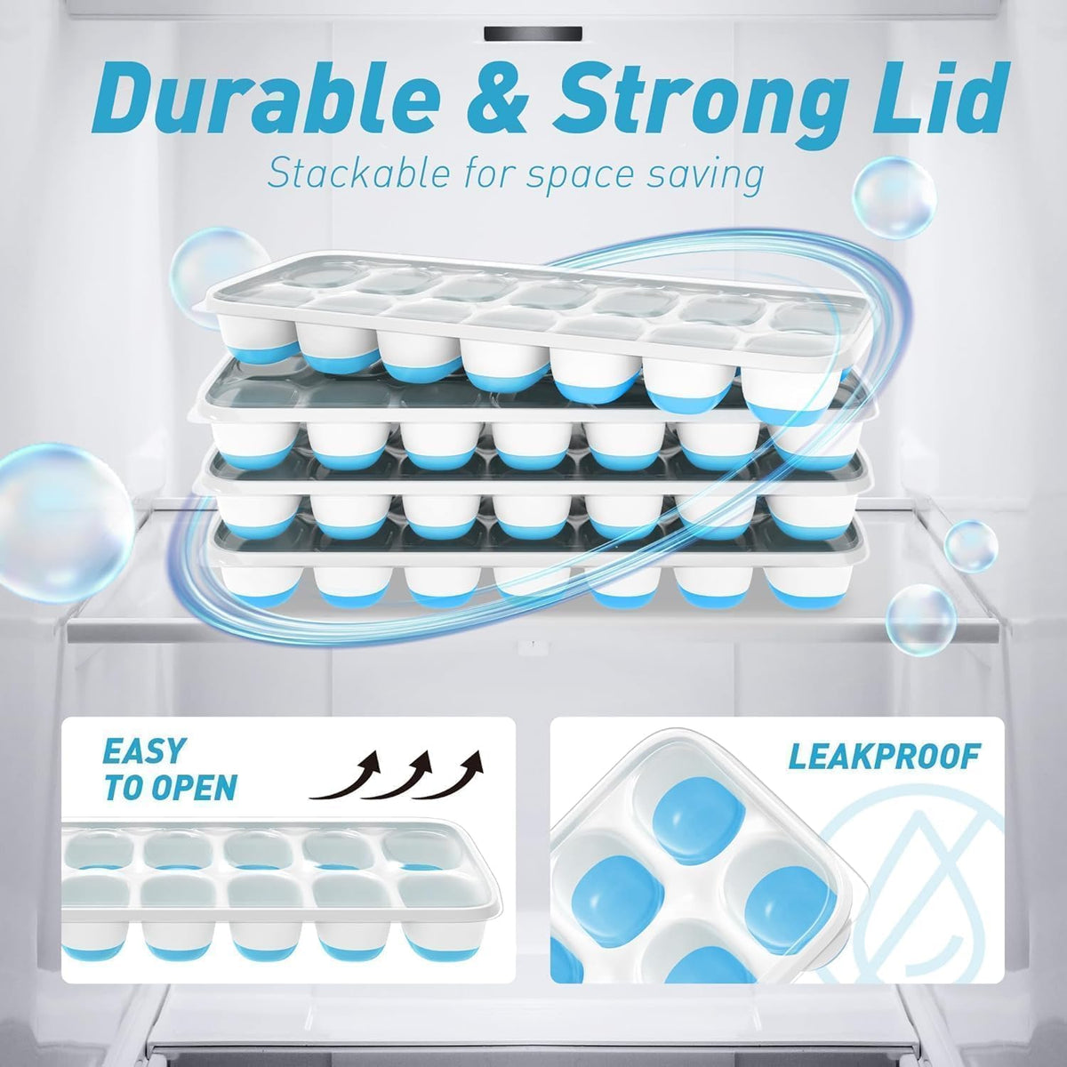 Ice Cube Tray, Silicone Ice Cube Trays for Freezer with Lid