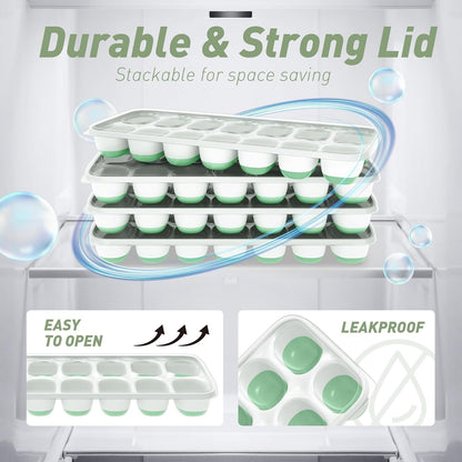 Ice Cube Tray, Silicone Ice Cube Trays for Freezer with Lid