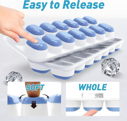 Ice Cube Tray, Silicone Ice Cube Trays for Freezer with Lid