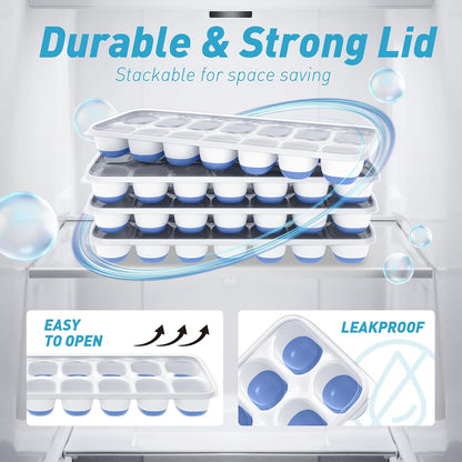 Ice Cube Tray, Silicone Ice Cube Trays for Freezer with Lid