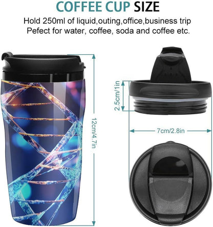 Double Wall Vacuum Coffee Cup - DNA Genetic Helix Reusable Plastic Travel Mug with Lid, 350ml Insulated Tumbler for Hot & Cold Drinks, Portable Coffee Mug for Car Office Use
