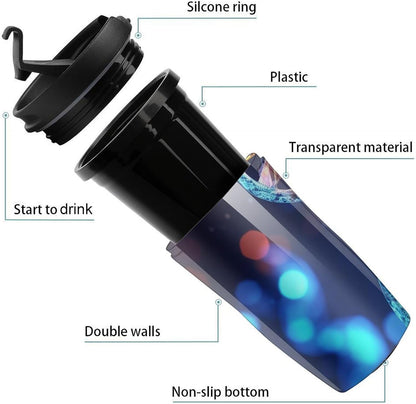 Double Wall Vacuum Coffee Cup - DNA Genetic Helix Reusable Plastic Travel Mug with Lid, 350ml Insulated Tumbler for Hot & Cold Drinks, Portable Coffee Mug for Car Office Use