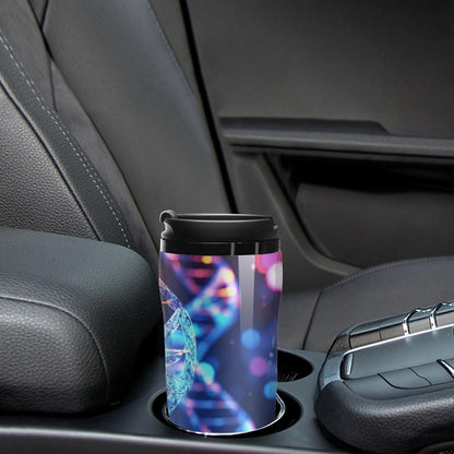 Double Wall Vacuum Coffee Cup - DNA Genetic Helix Reusable Plastic Travel Mug with Lid, 350ml Insulated Tumbler for Hot & Cold Drinks, Portable Coffee Mug for Car Office Use