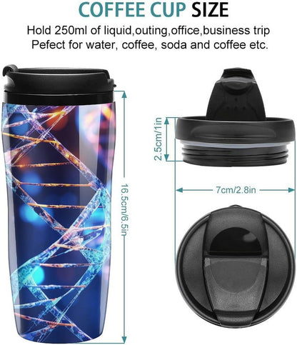 Double Wall Vacuum Coffee Cup - DNA Genetic Helix Reusable Plastic Travel Mug with Lid, 350ml Insulated Tumbler for Hot & Cold Drinks, Portable Coffee Mug for Car Office Use