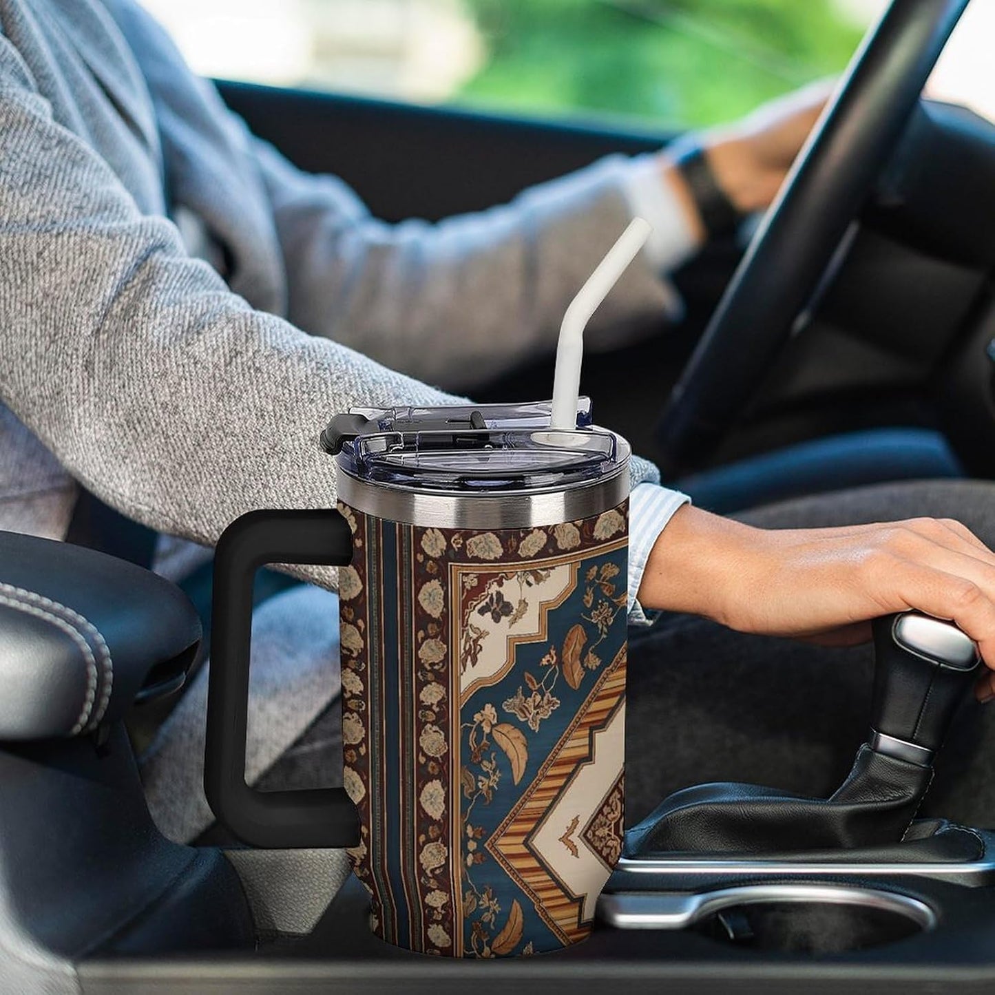 Leakproof Tumbler Vacuum Sealed Car Holder Friendly For Travel Simple Minimalist White Poppy Flower Pattern Coffee Mug Light Rose Red-style-27 - Colors F